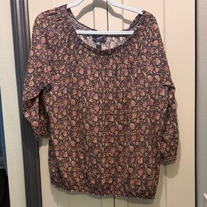 Chaps Floral Patterned Blouse - Black and Orange